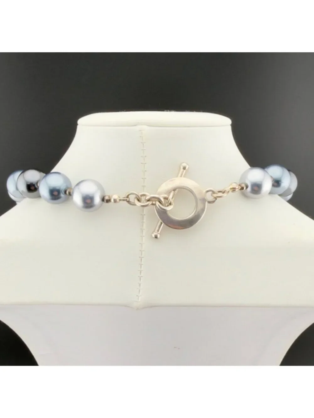 Gray Glass Bead Faux Pearl Necklace Large Luster Chunky 15 inch